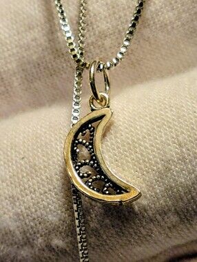 18" Moon Necklace Bundle Box Chain Necklace 925 Sterling Silver - New